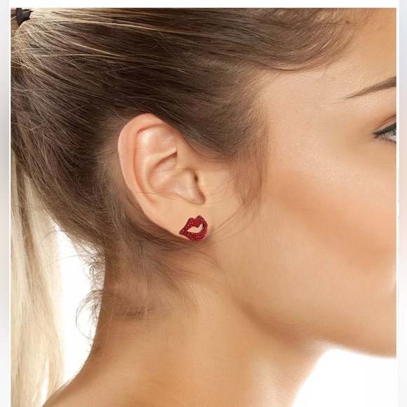 Betsy Johnson Faux Stone Pave Lips Stud Earrings - Picture 2 of 2
